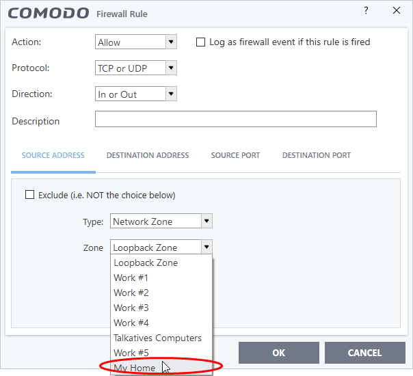 Comodo Security Network Zones, Network Connection Comodo